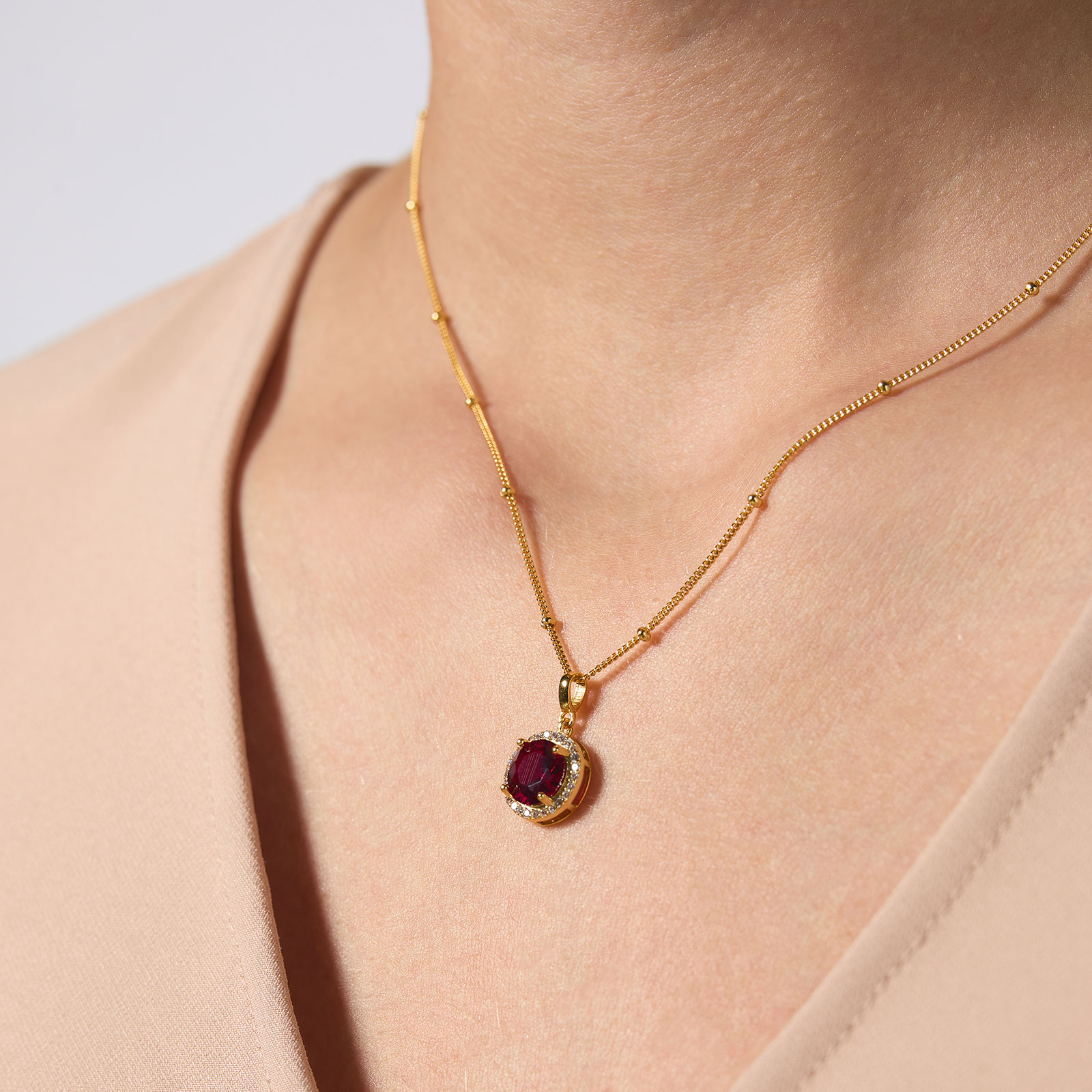 Guldpläterat halsband i äkta silver - månadsten Juli, 42+3cm