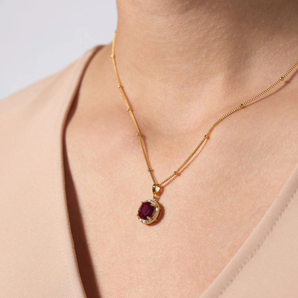 Guldpläterat halsband i äkta silver - månadsten Juli, 42+3cm