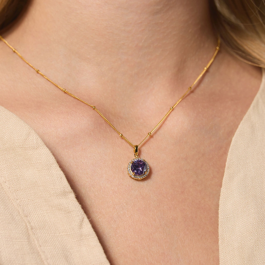 Guldpläterat halsband i äkta silver - månadsten Juni, 42+3cm