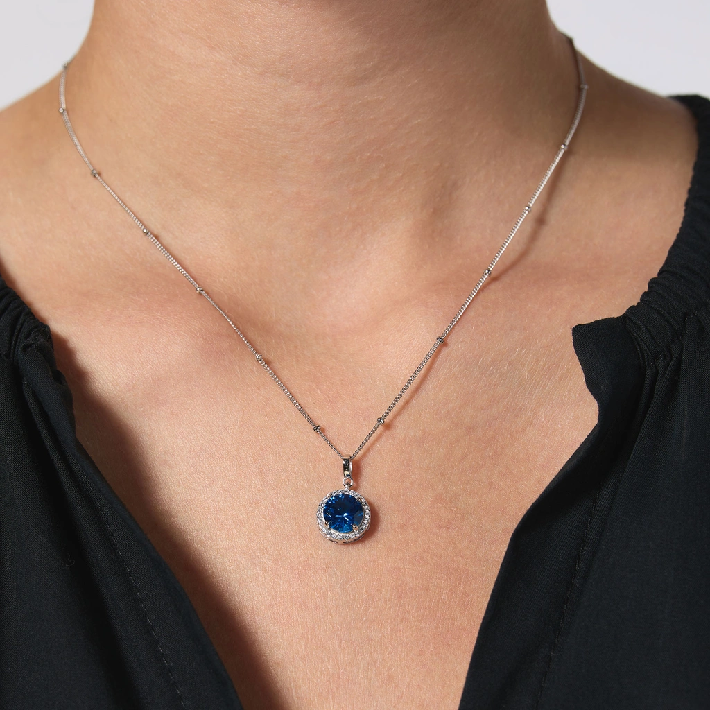 Halsband äkta silver - månadsten December, 42+3cm