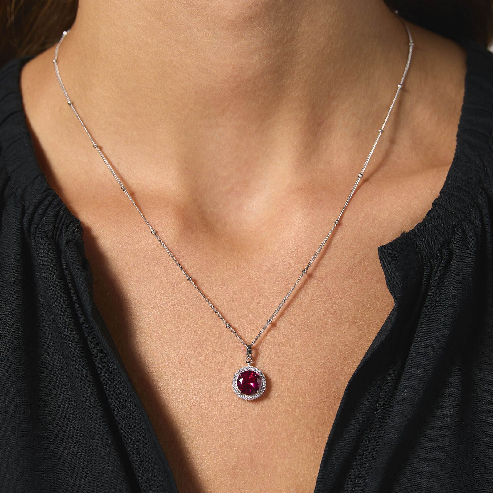 Halsband äkta silver - månadsten Juli, 42+3cm