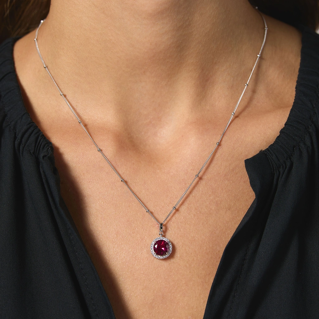 Halsband äkta silver - månadsten Juli, 42+3cm