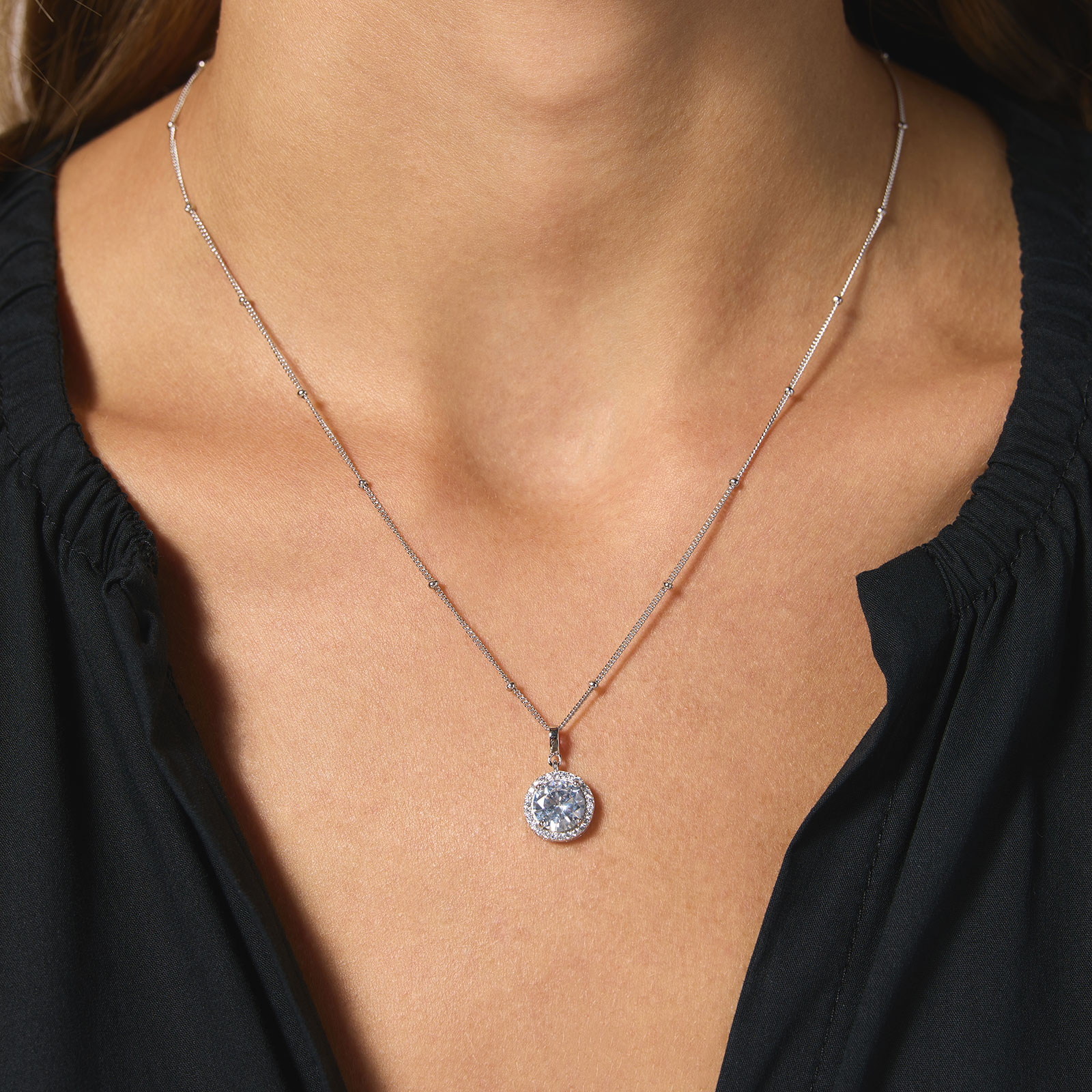 Halsband äkta silver - månadsten April, 42+3cm