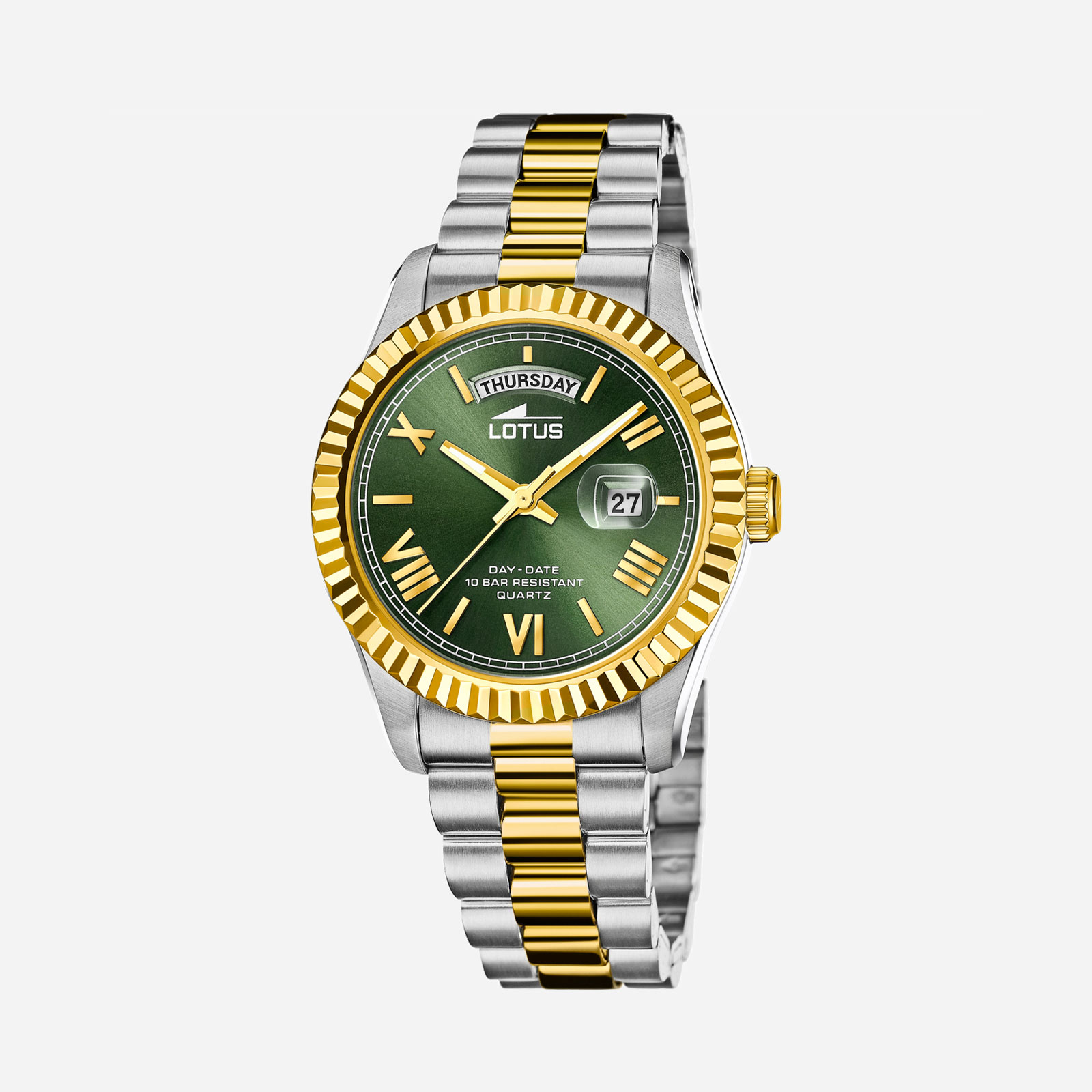 Lotus herrklocka -  dag/datum, bicolor/grön, 41,5 mm