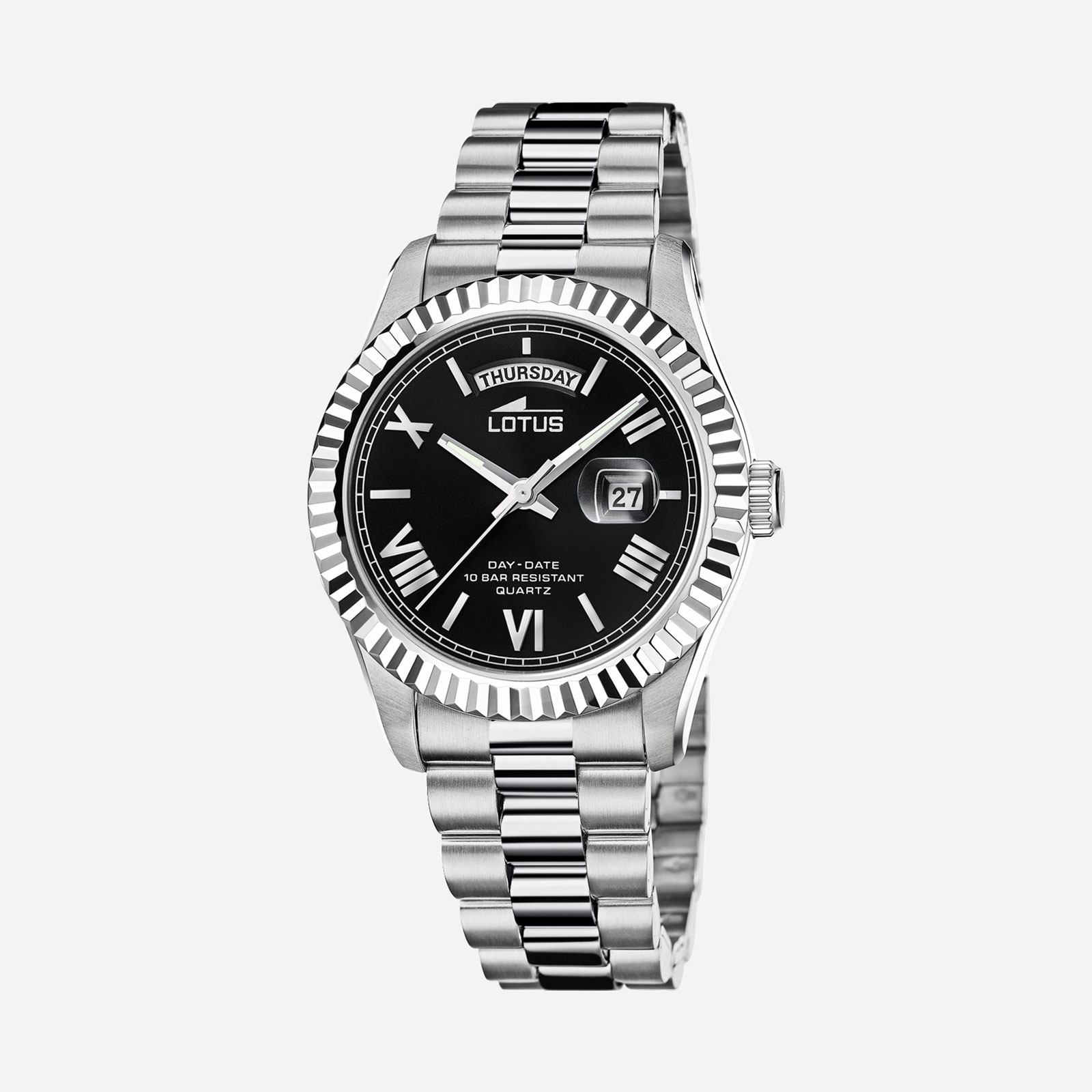 Lotus herrklocka -  dag/datum,  stål/svart, 41,5 mm