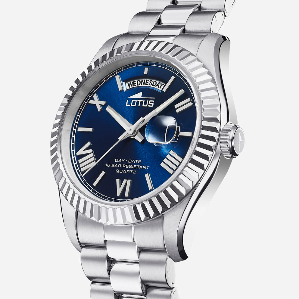 Lotus herrklocka -  dag/datum, stål/blå, 41,5 mm