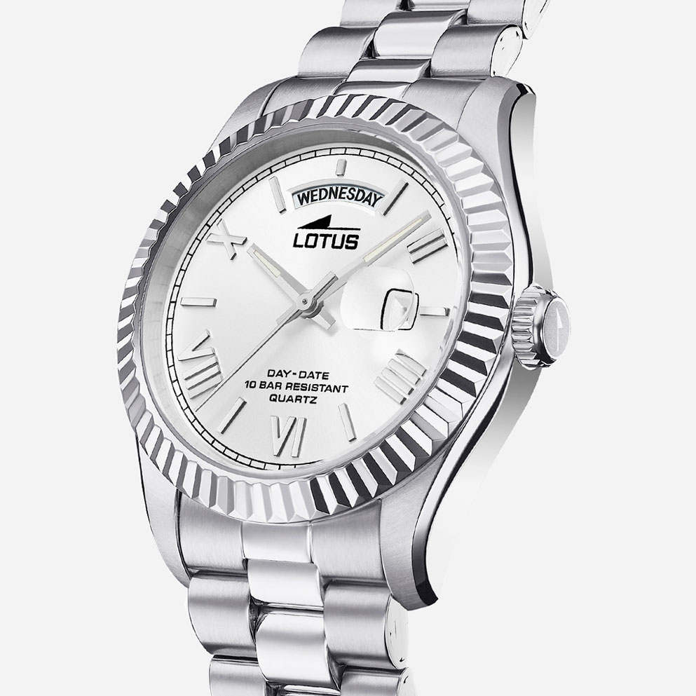 Lotus herrklocka -  dag/datum, stål/vit, 41,5 mm