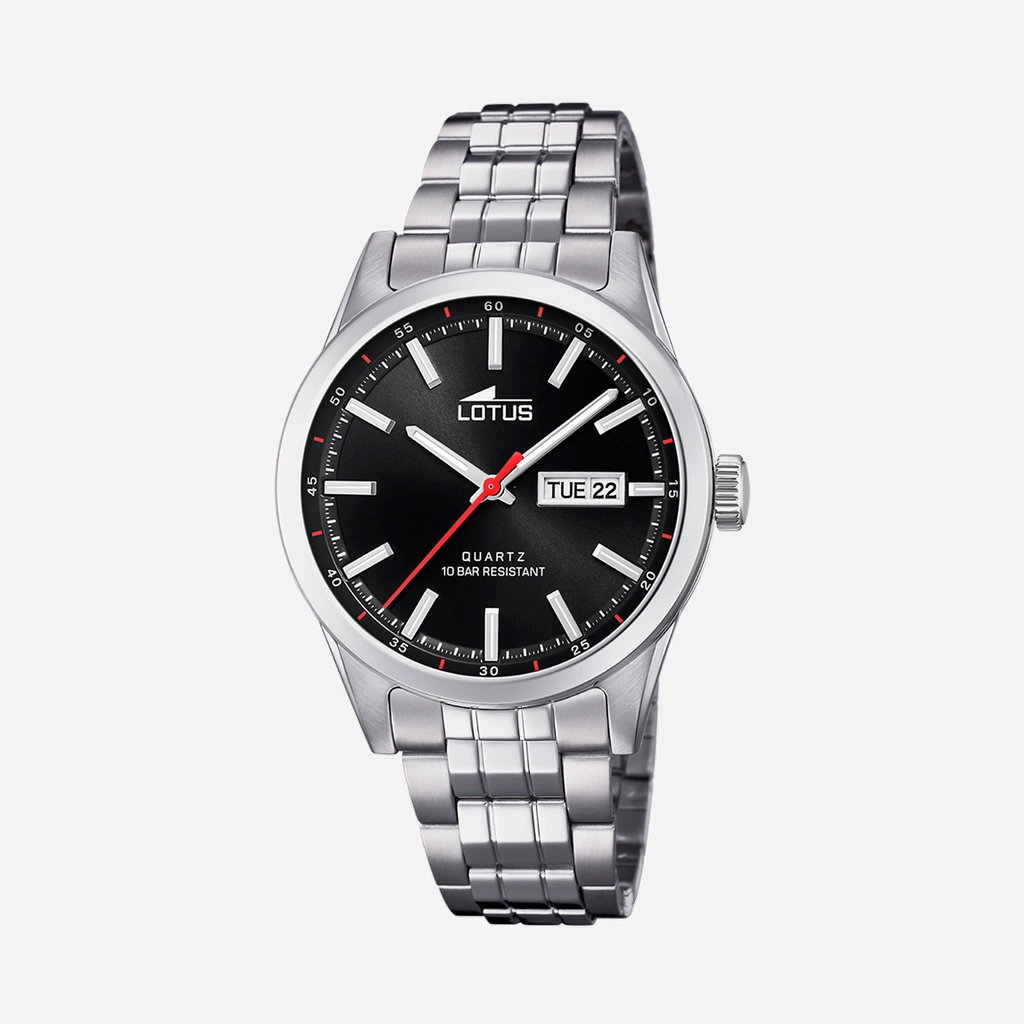 Lotus herrklocka - dag/datum, stål/svart, 42mm