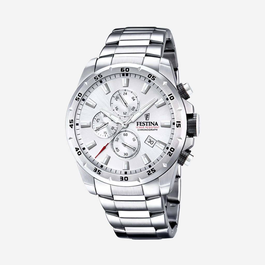 Festina F20463/1 Chrono Sport - herrklocka, stål/vit, 45mm