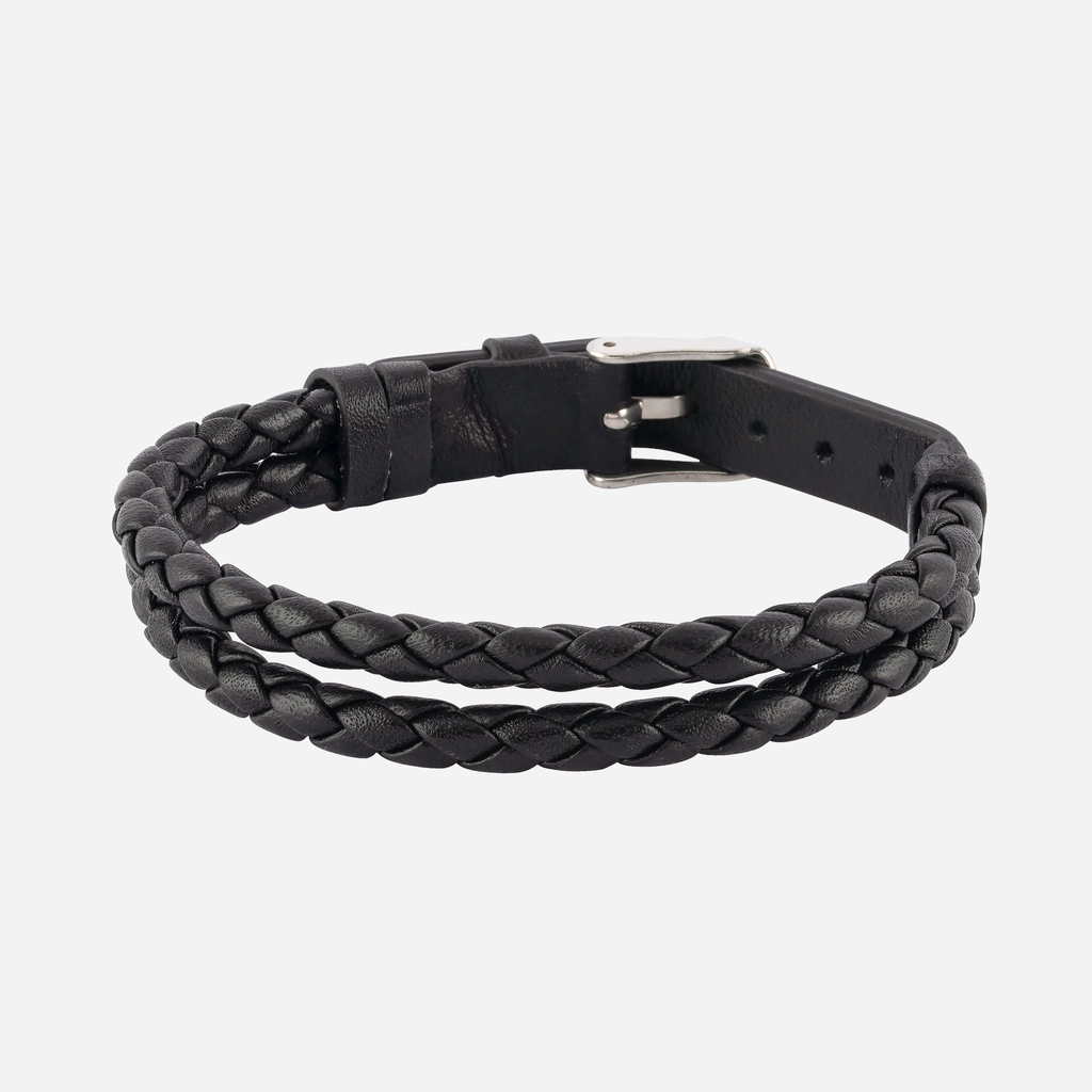 Armband herr läder & stål - svart