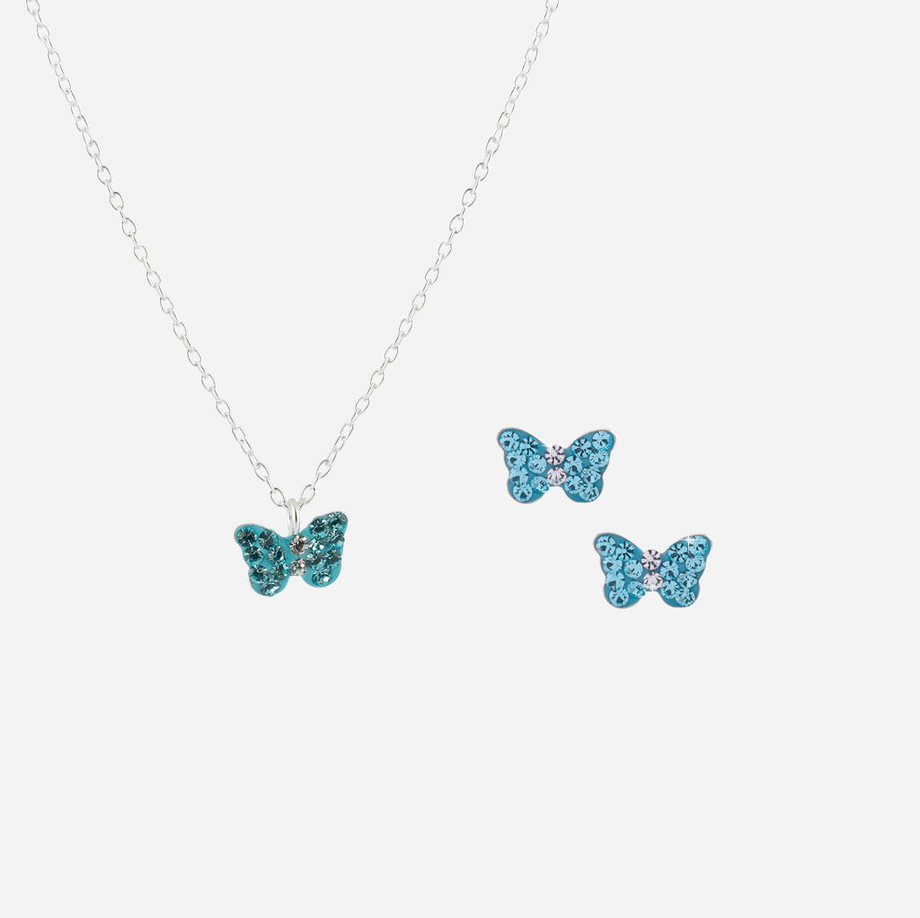 Silverset för barn - blå fjärilar