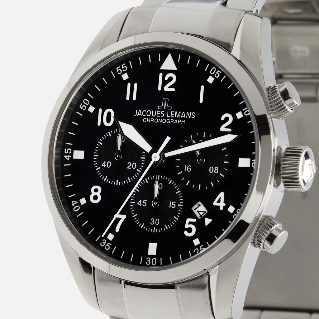 Jacques Lemans Sport - set herrklocka stål/svart, 42mm