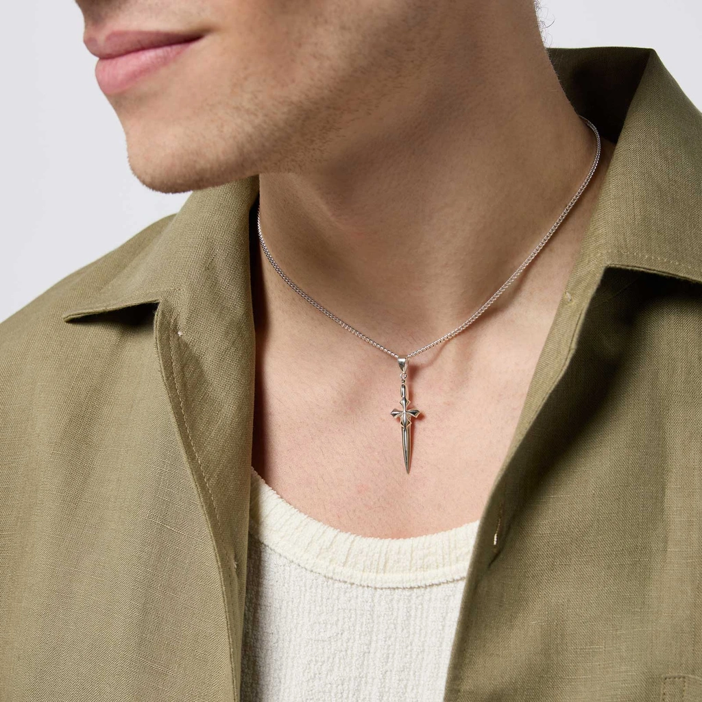 Silverhalsband herr - svärd 55+5 cm