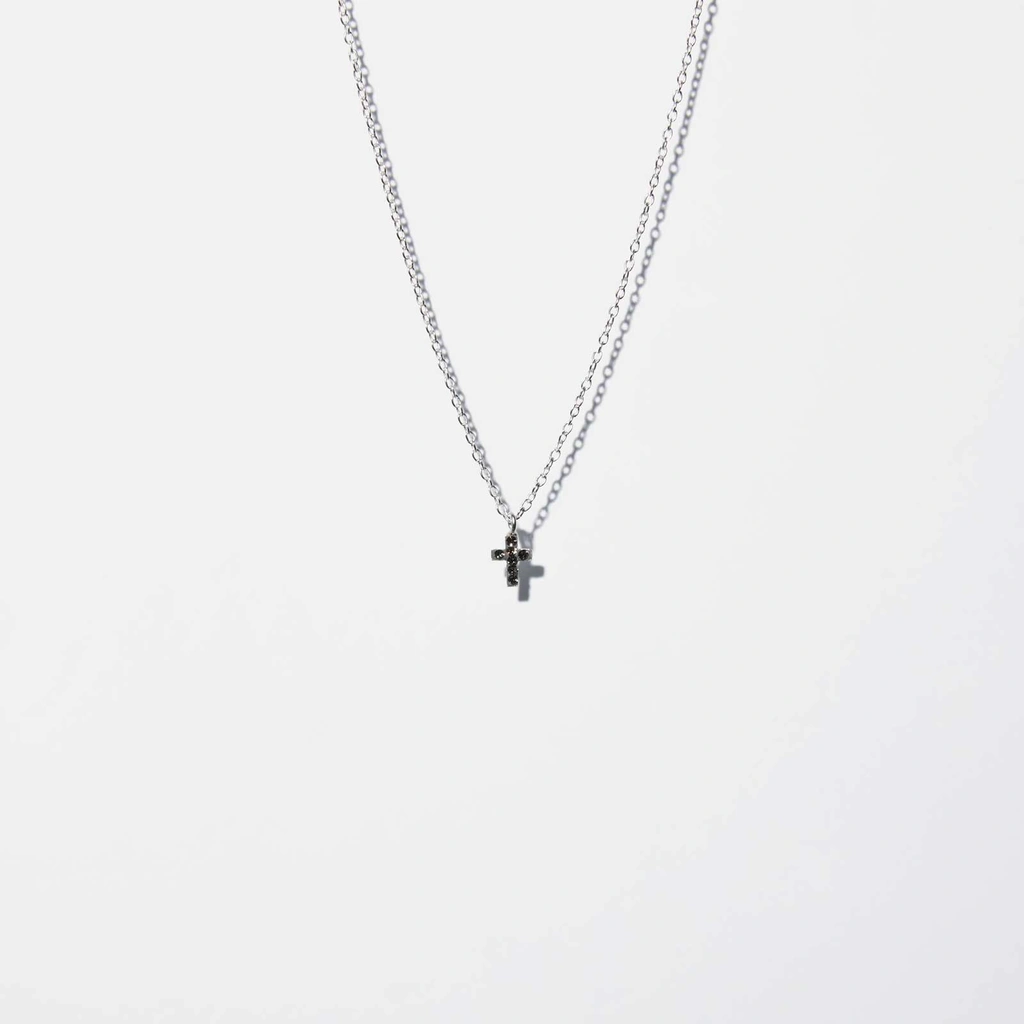 Silverhalsband för barn - svart kors, 36+2 cm