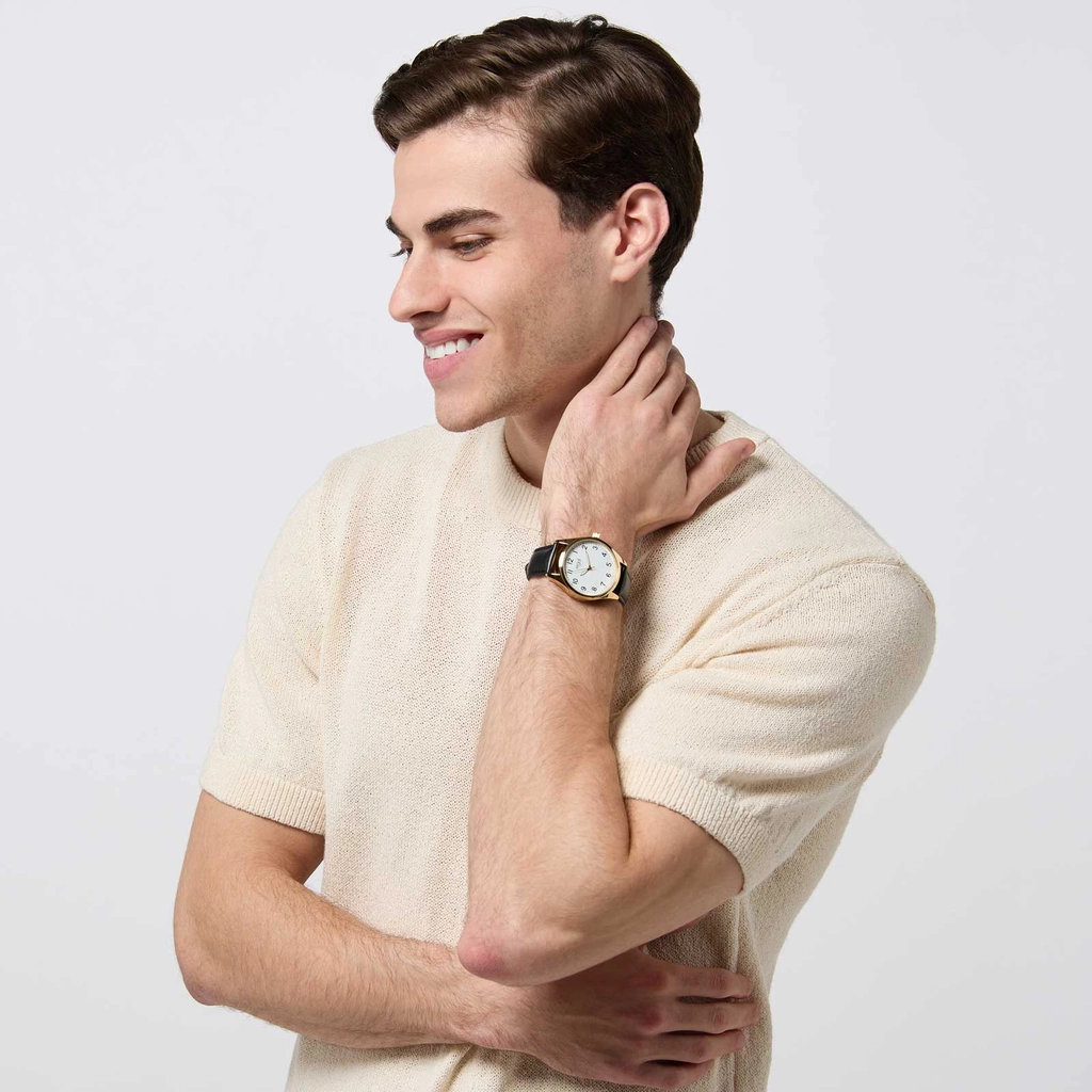 Regal herrklocka -  svart band, guldton, vit, 40mm