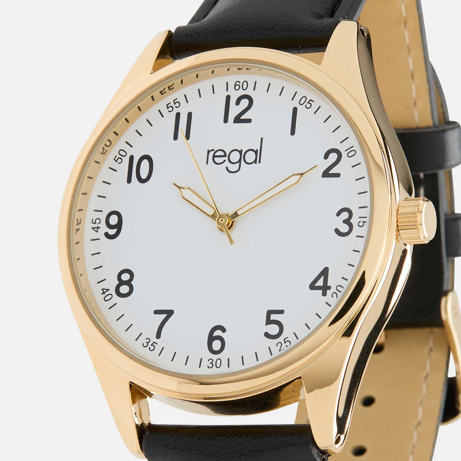 Regal herrklocka -  svart band, guldton, vit, 40mm