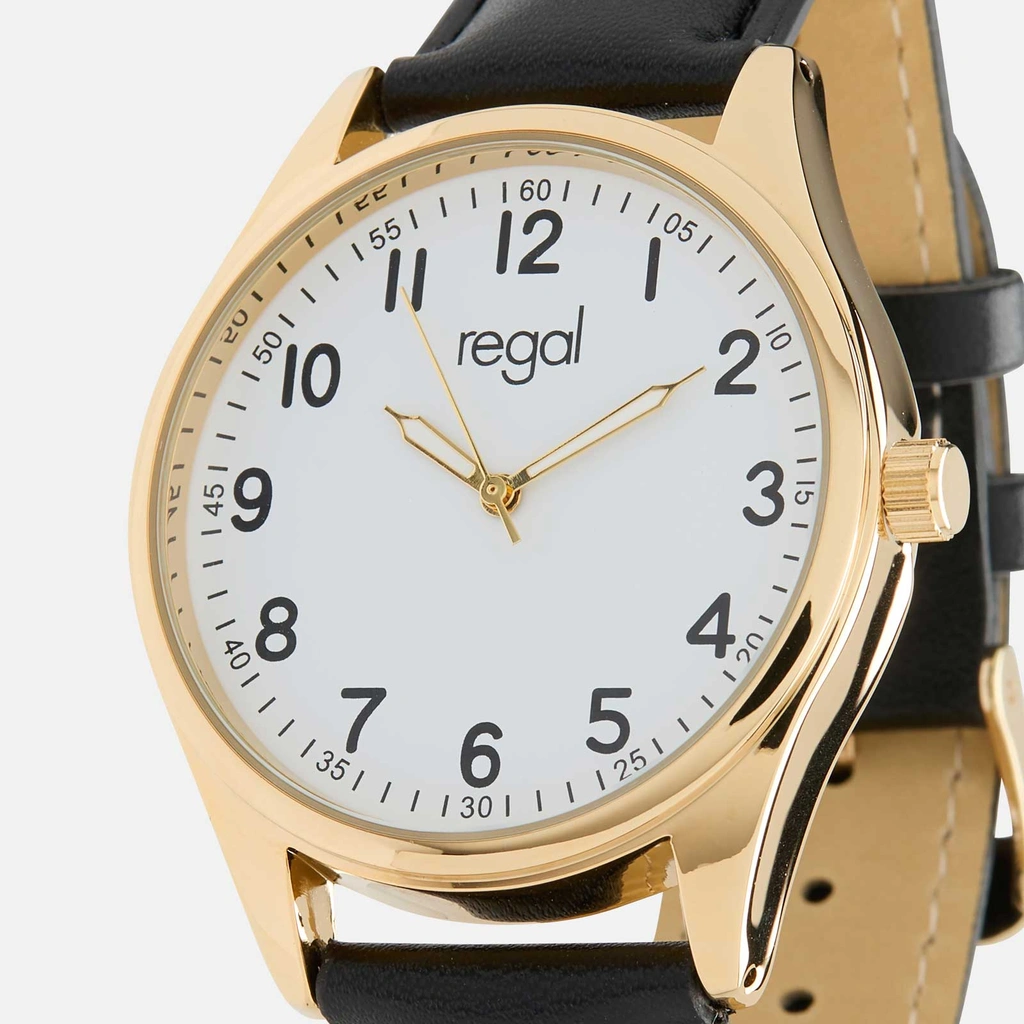 Regal herrklocka -  svart band, guldton, vit, 40mm