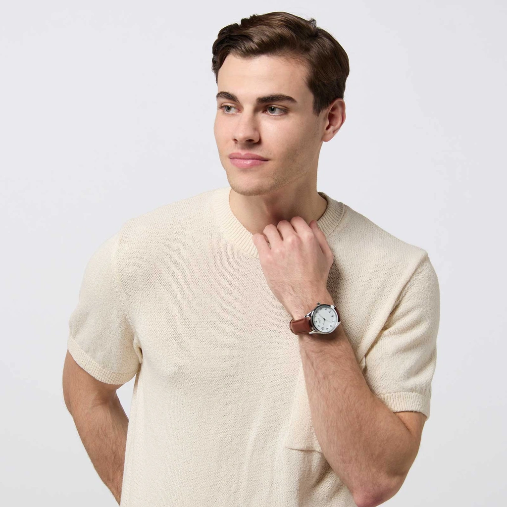 Regal herrklocka -  brunt band, silverton/vit, 40mm