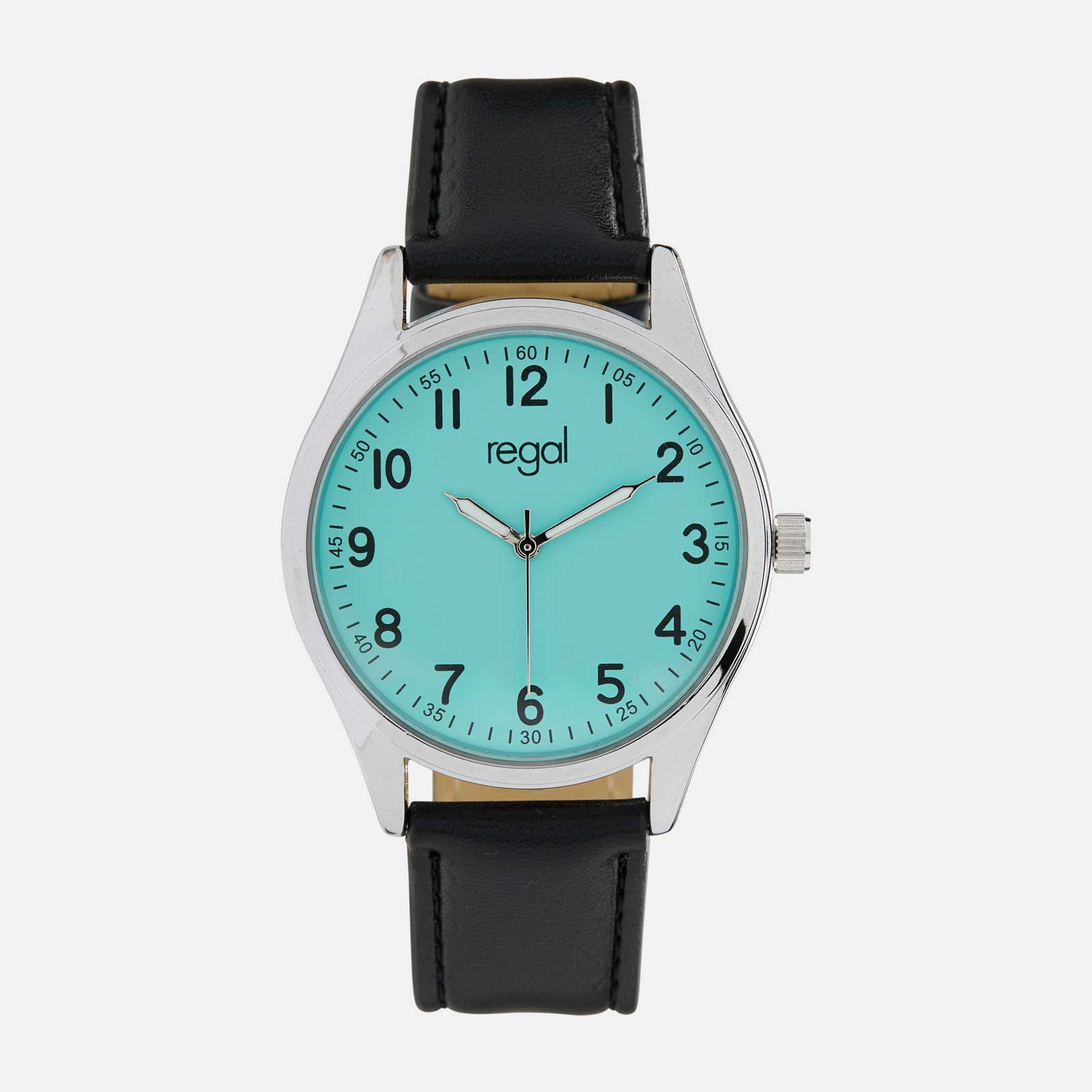 Regal herrklocka -  svart band, silverton/ljusblå, 40mm