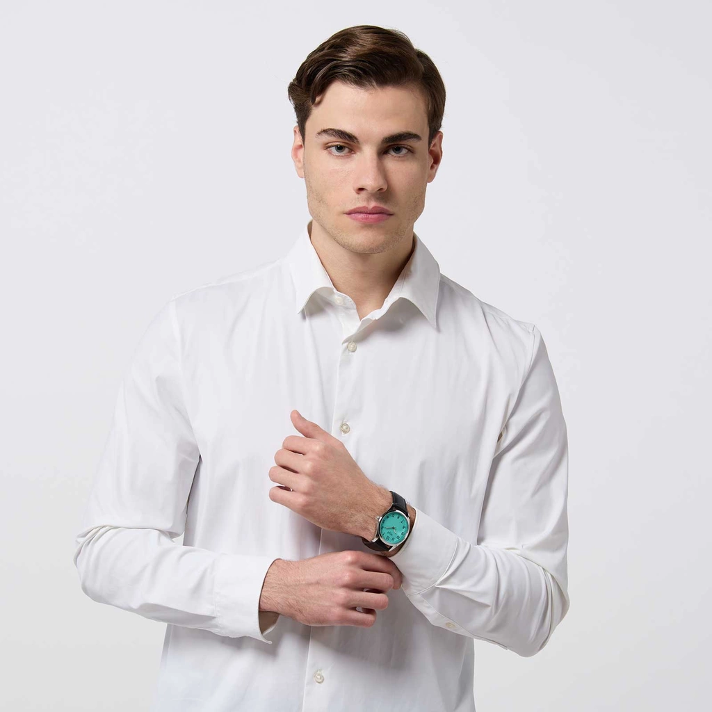 Regal herrklocka -  svart band, silverton/ljusblå, 40mm