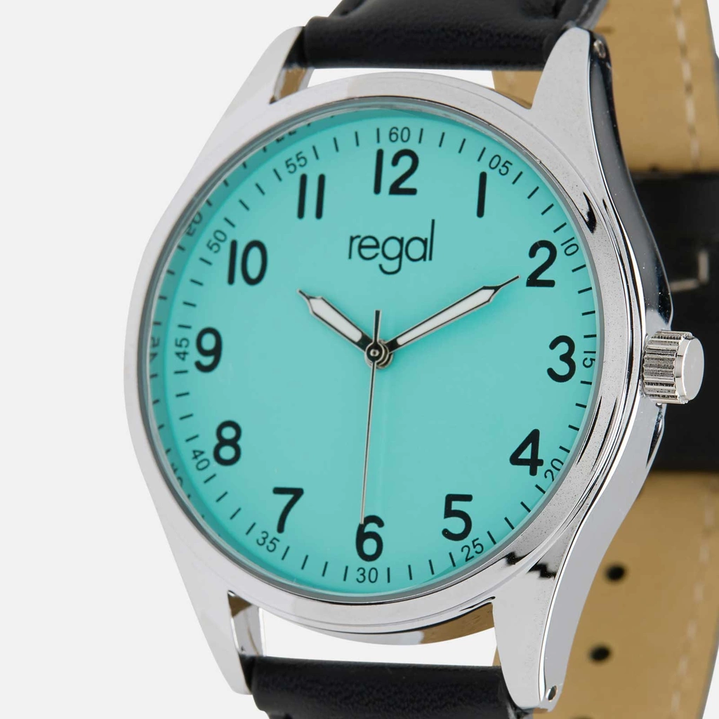Regal herrklocka -  svart band, silverton/ljusblå, 40mm