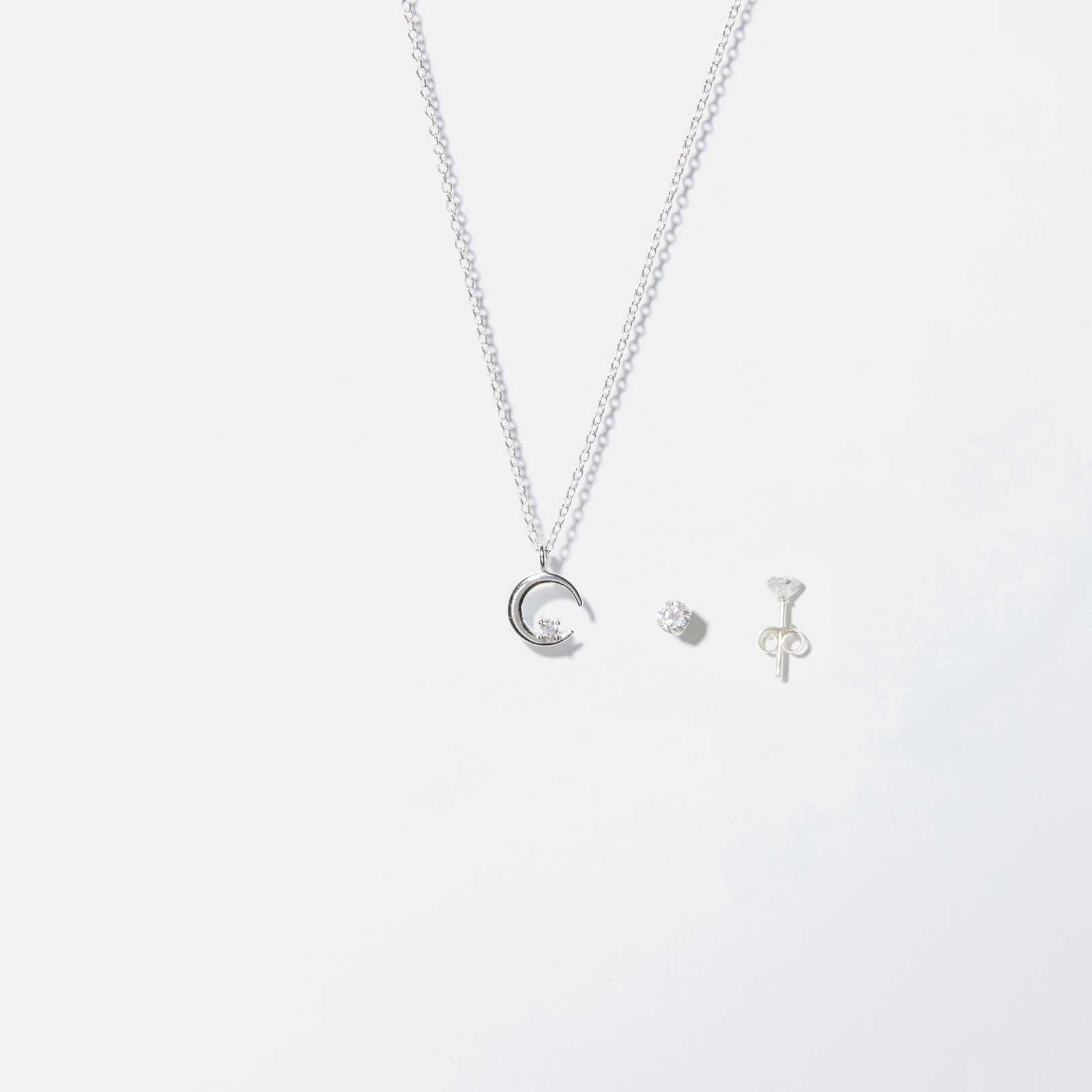 Smyckeset för barn i äkta silver - måne & Kubisk Zirkonia