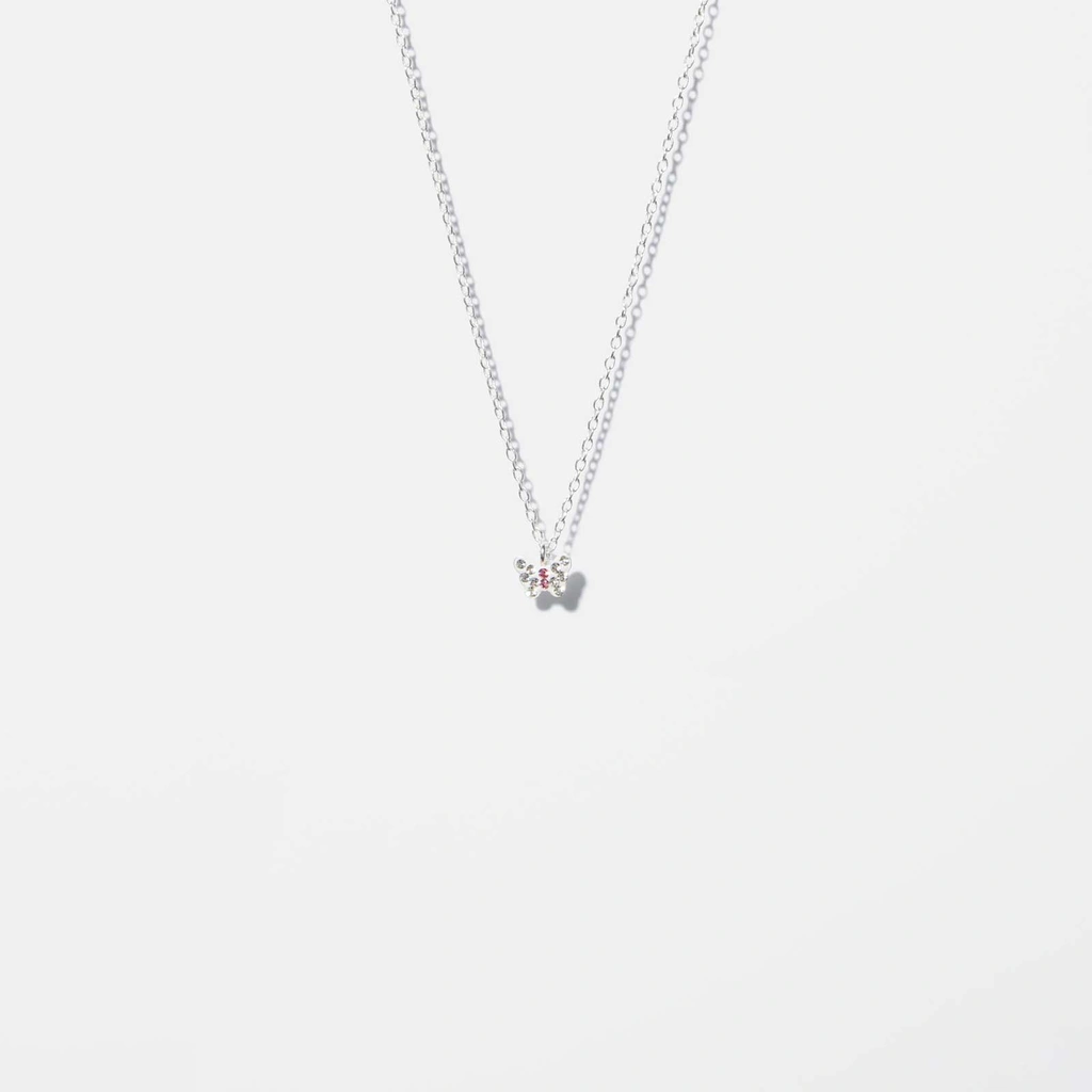 Silverhalsband för barn - vit/rosa fjäril, 36+2cm