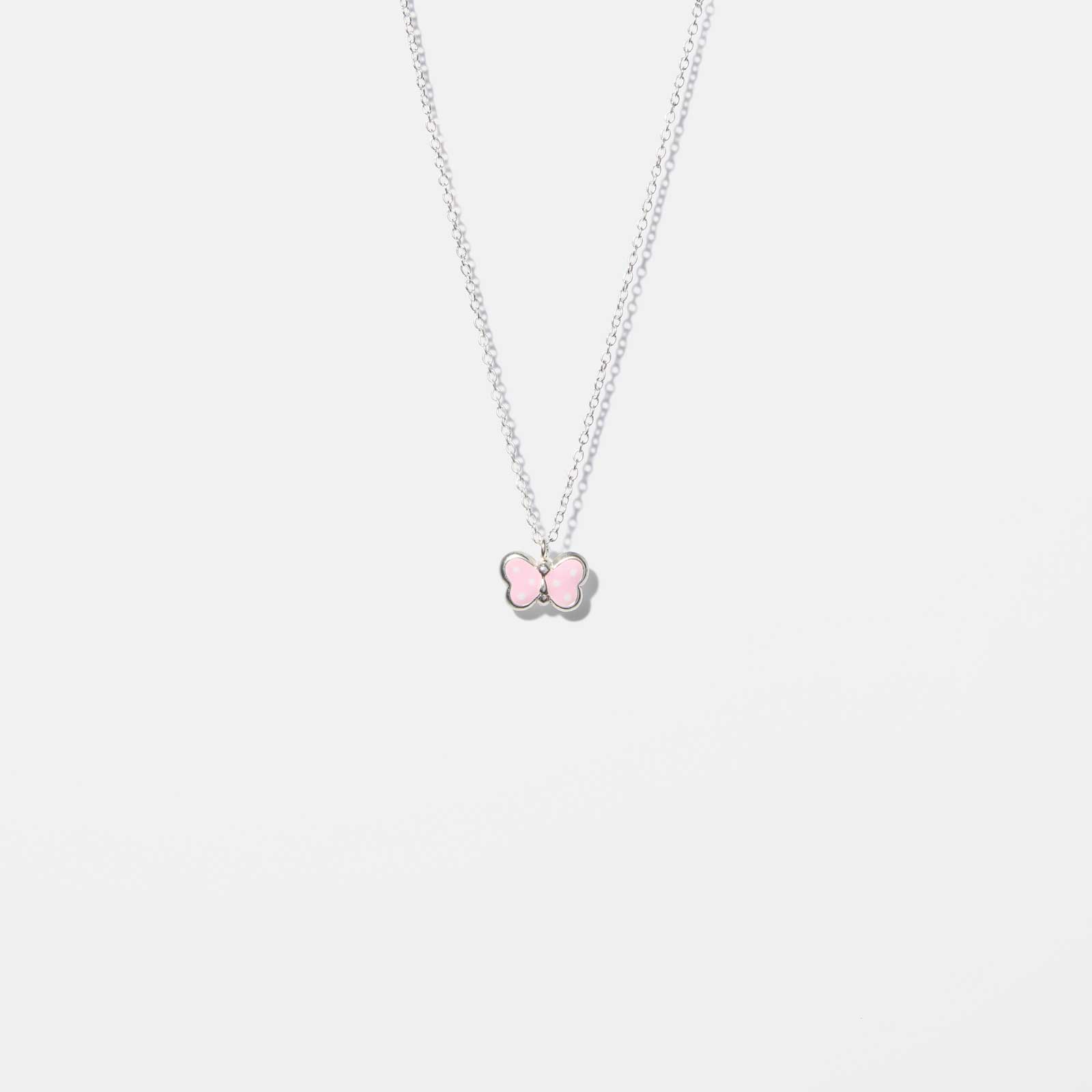 Silverhalsband för barn - rosa fjäril, 36+2cm