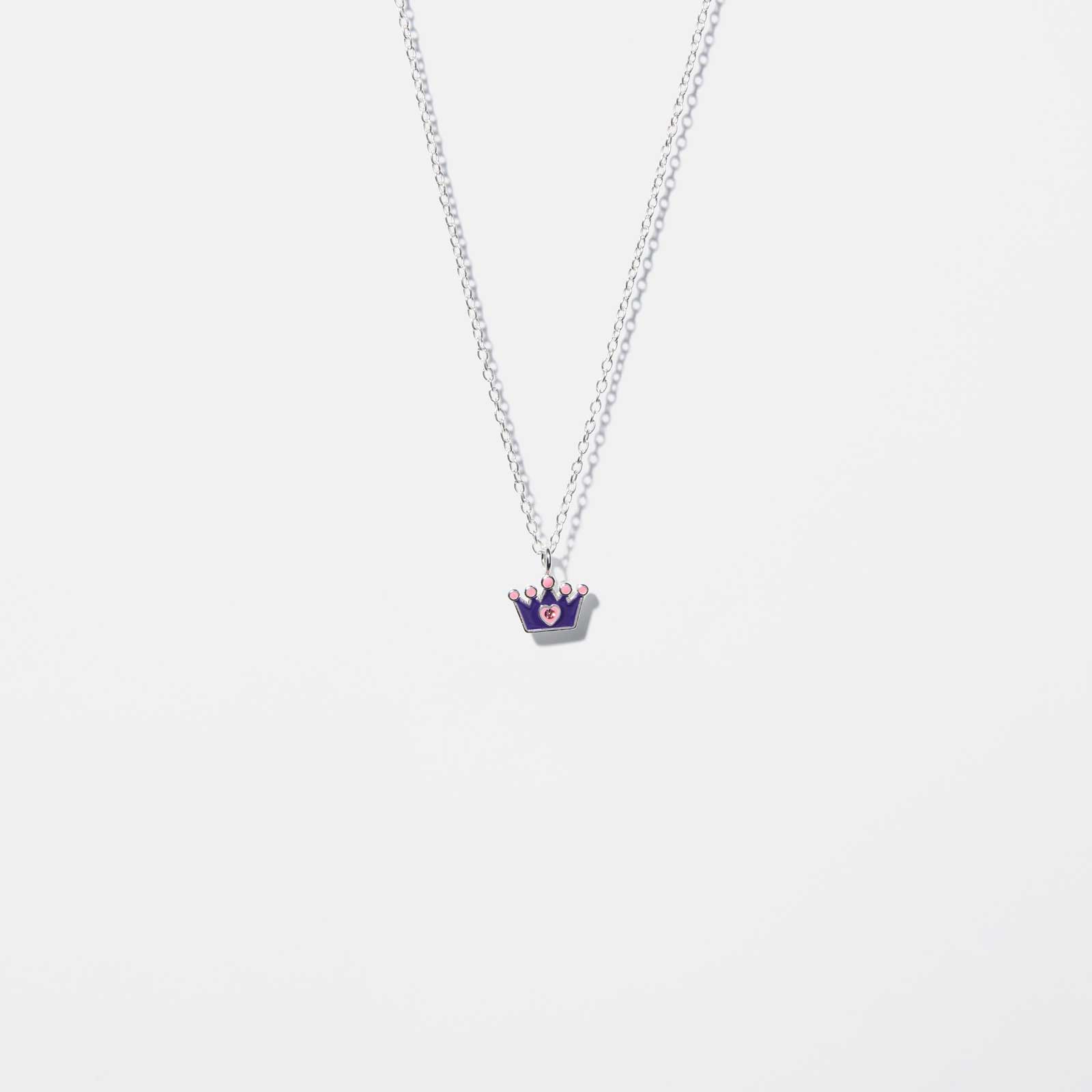 Silverhalsband för barn - lila krona, 36+2cm