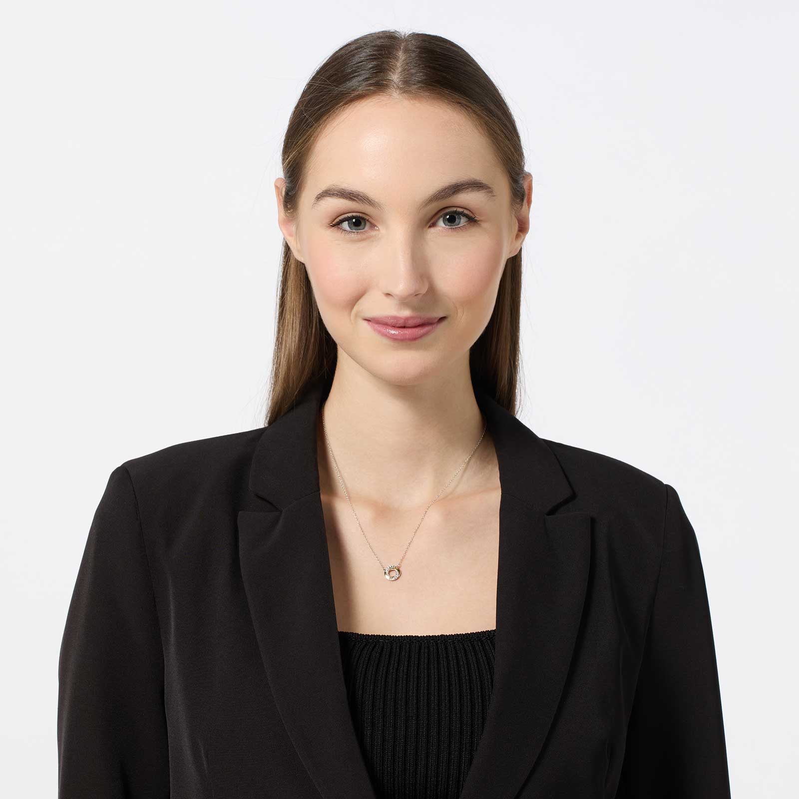 Halsband äkta silver - bicolor berlock cirkel, 42+3 cm