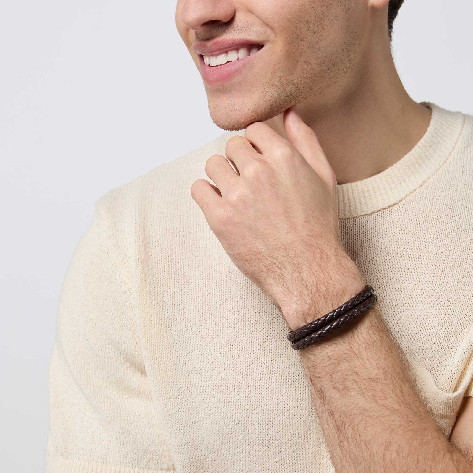 Brunt dubbelt flätat armband herr