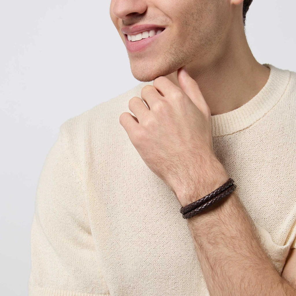 Brunt dubbelt flätat armband herr