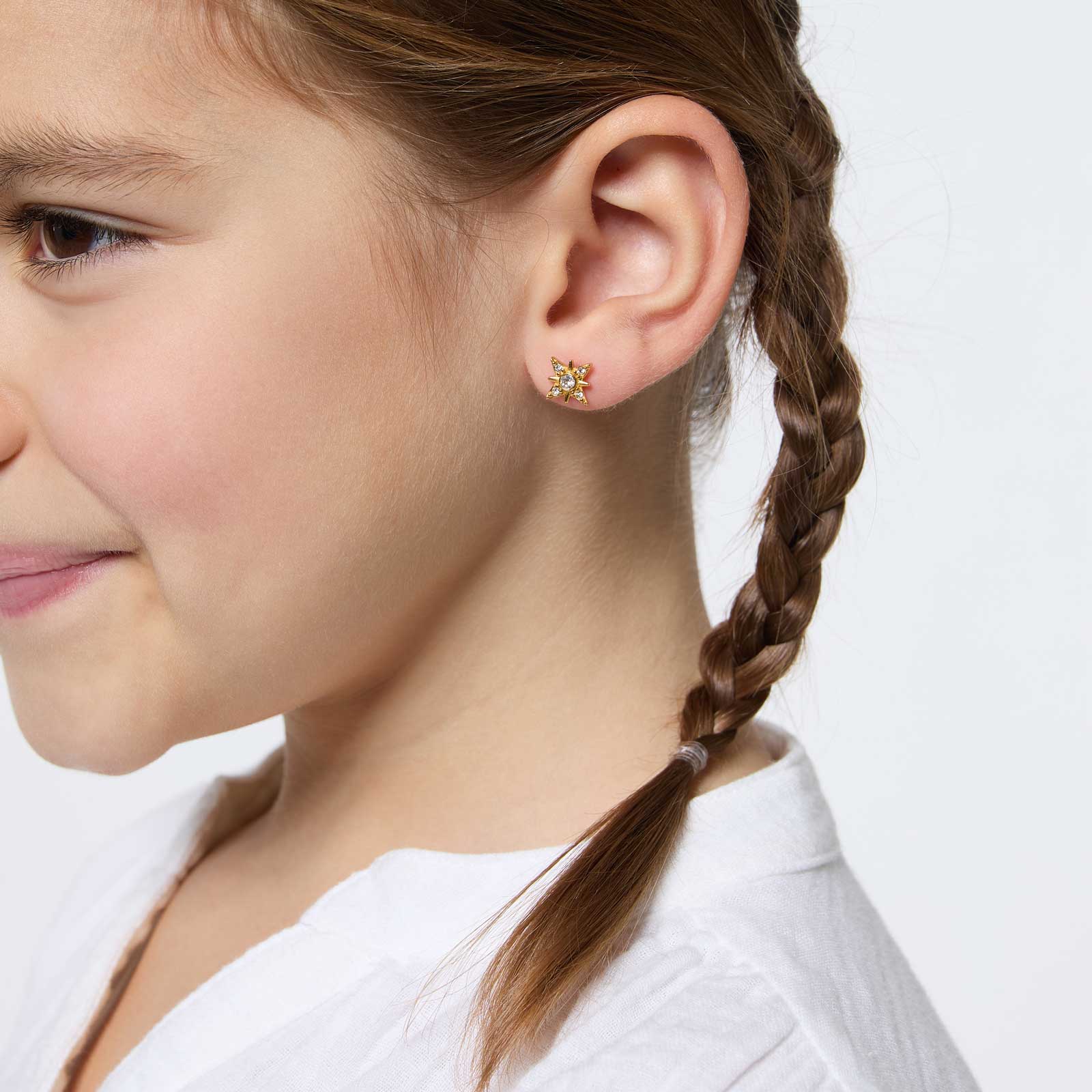 Guldpläterade silverörhängen för barn - stjärnor, kristaller