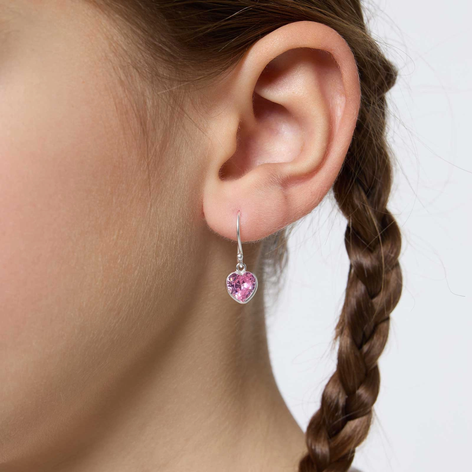 Silverörhängen för barn - hängande rosa hjärta