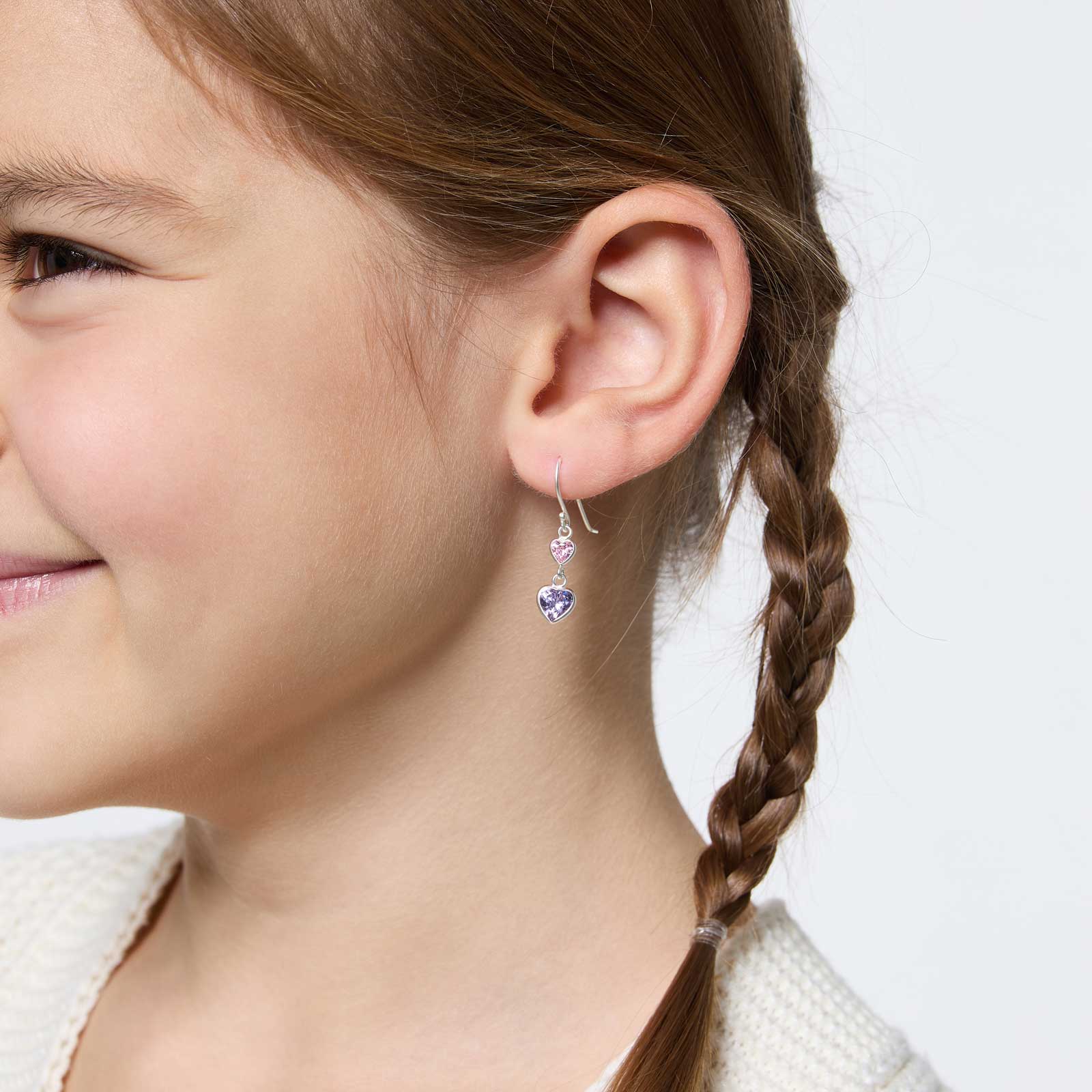 Silverörhängen för barn - rosa/lila hjärtan