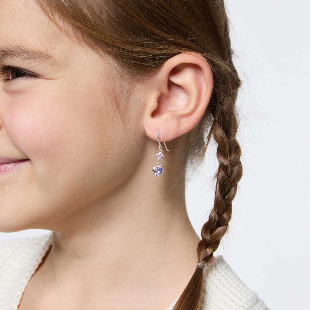 Silverörhängen för barn - rosa/lila hjärtan