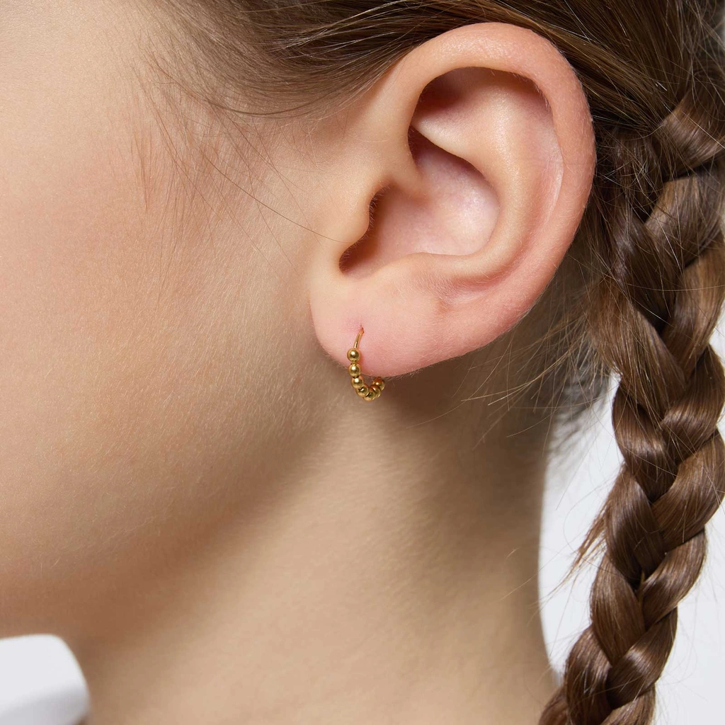 Guldpläterade silverörhängen för barn - hoops med kulor