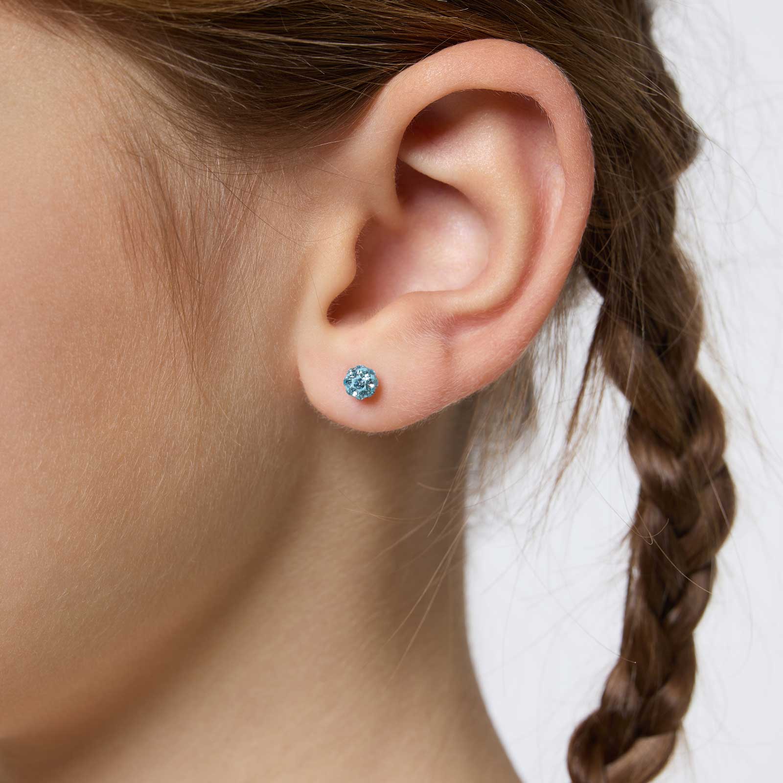 Silverörhängen för barn - ljusblå glitterboll