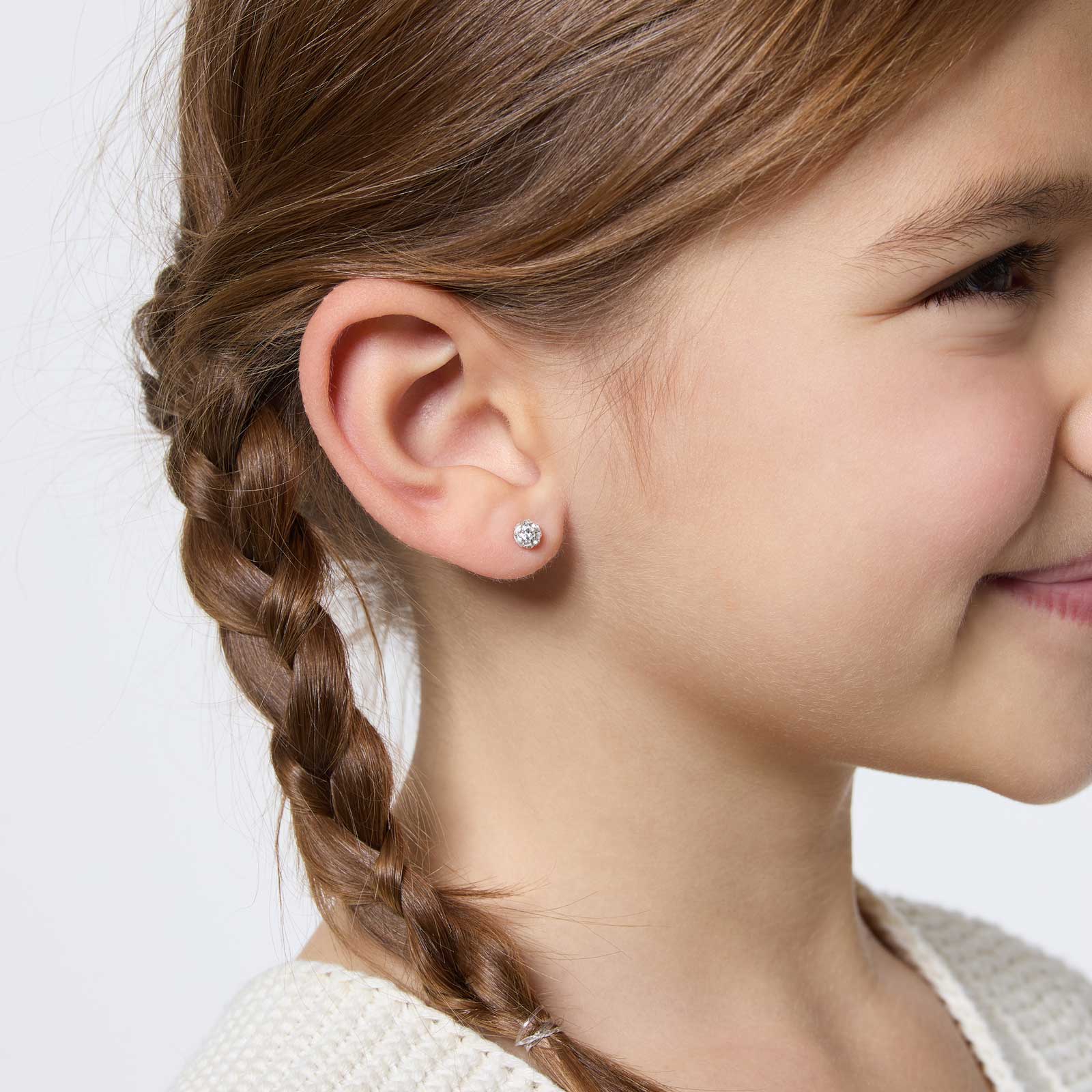 Silverörhängen för barn - vit glitterboll