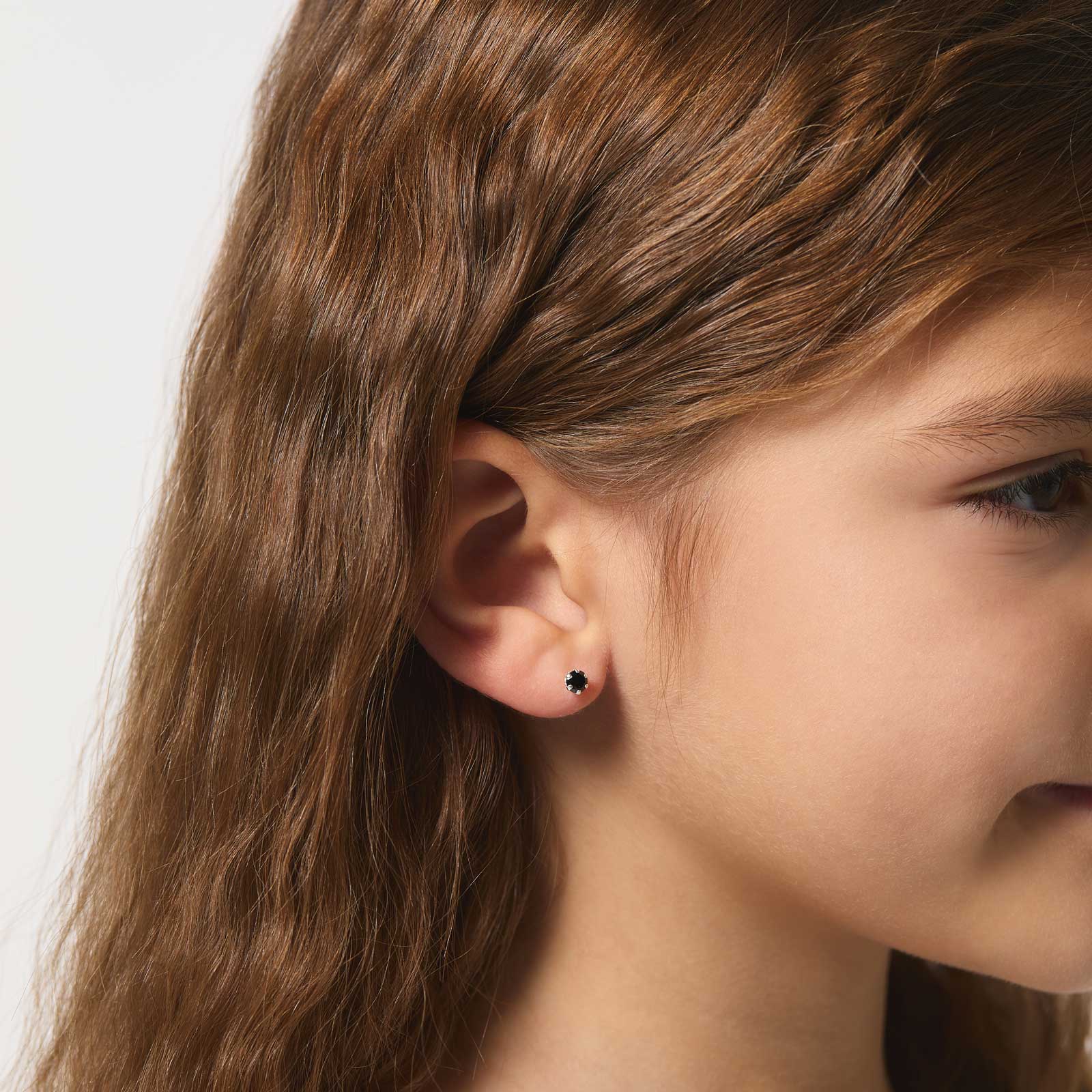 Silverörhängen för barn - svart Kubisk Zirkonia