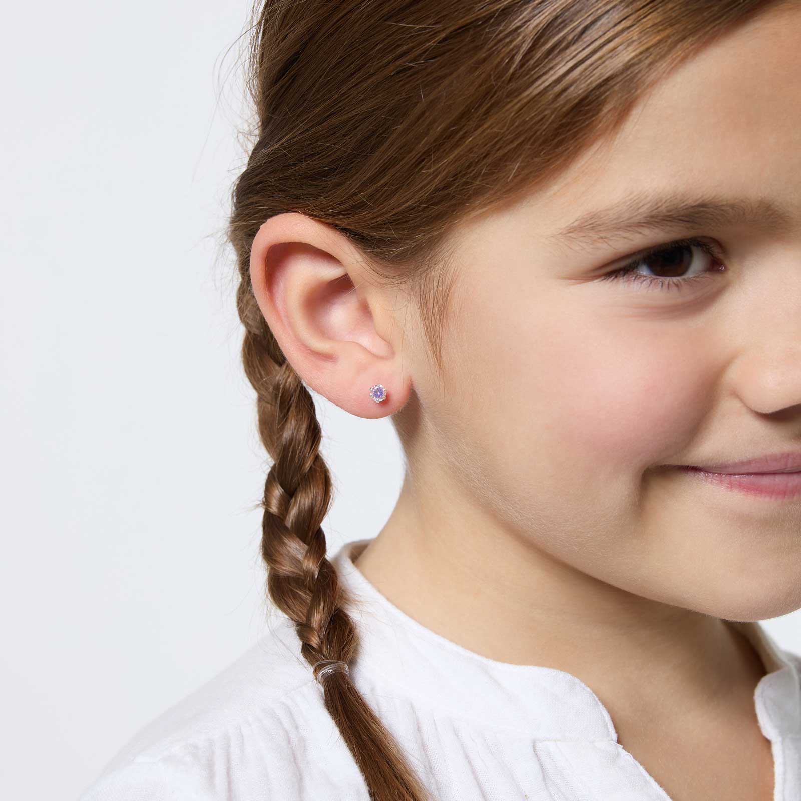 Silverörhängen för barn - rosa Kubisk Zirkonia