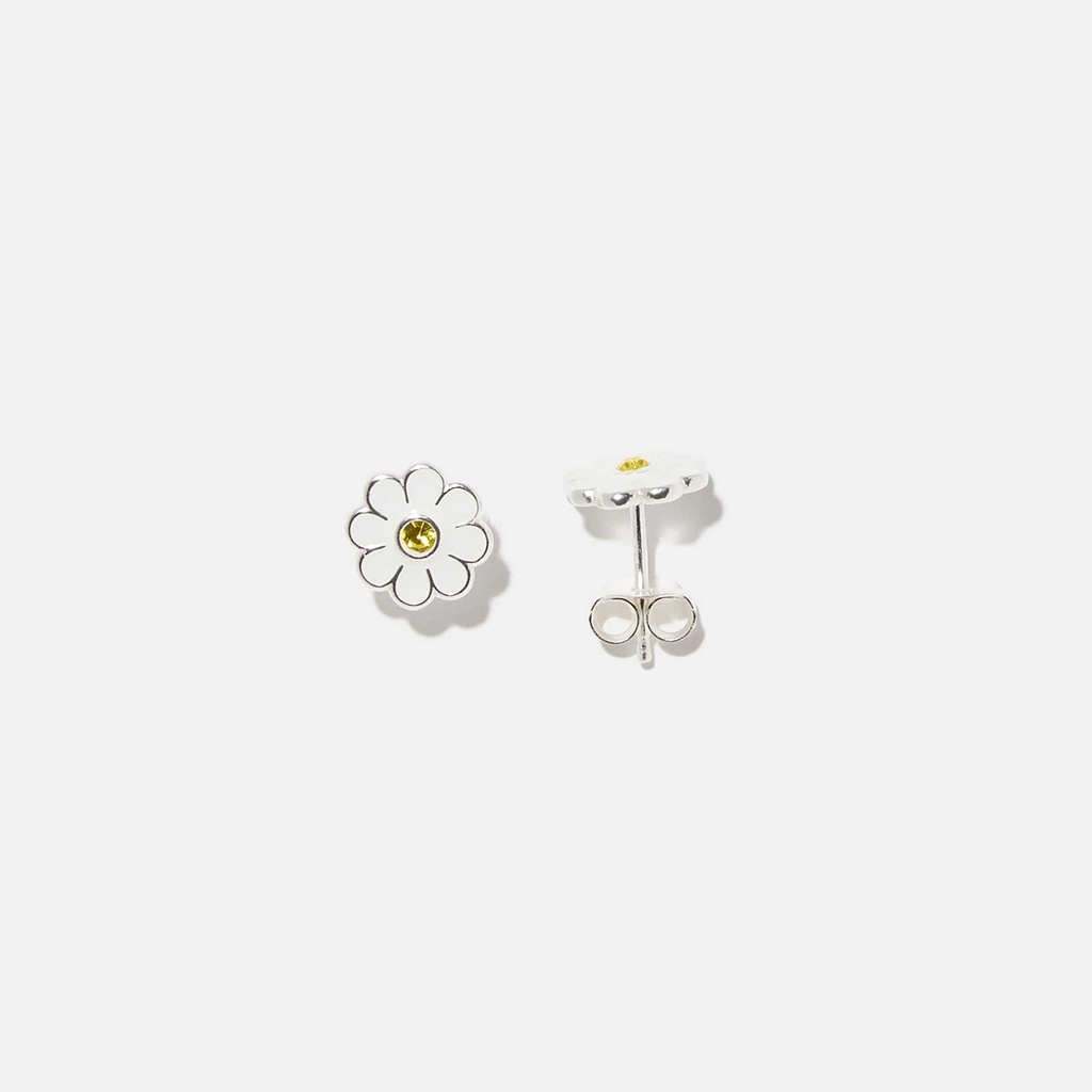 Silverörhängen för barn - studs vita blommor