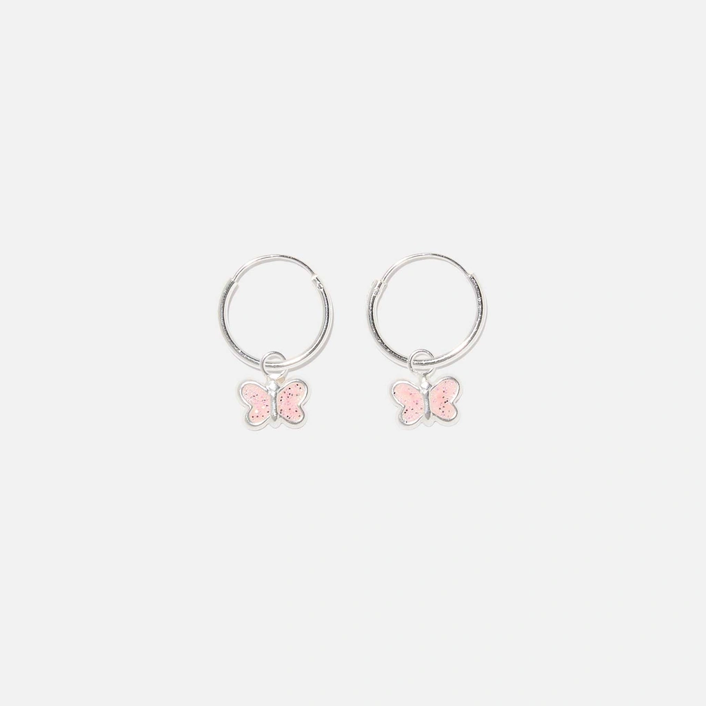 Silverörhängen för barn - hoops rosa fjärilar