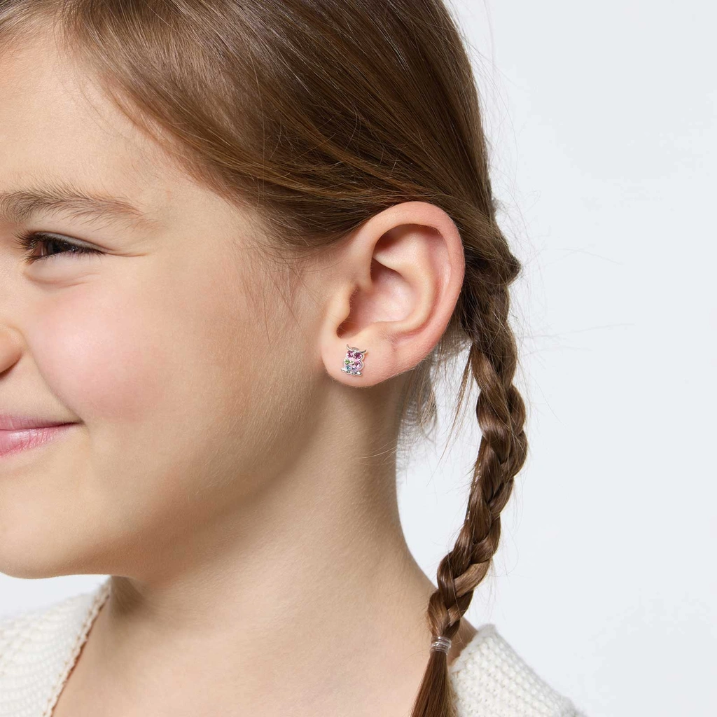 Silverörhängen för barn - ugglor med kristaller