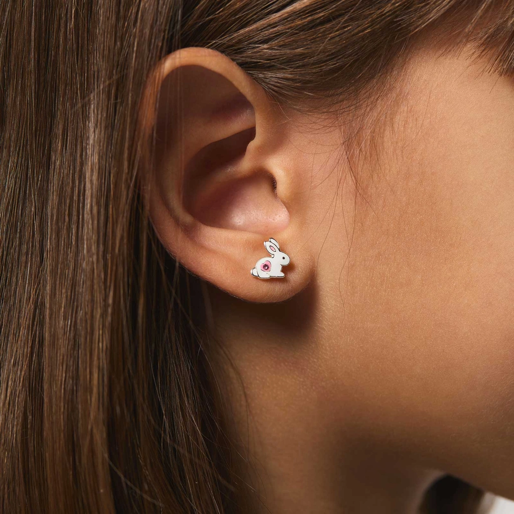 Silverörhängen för barn - vita kaniner