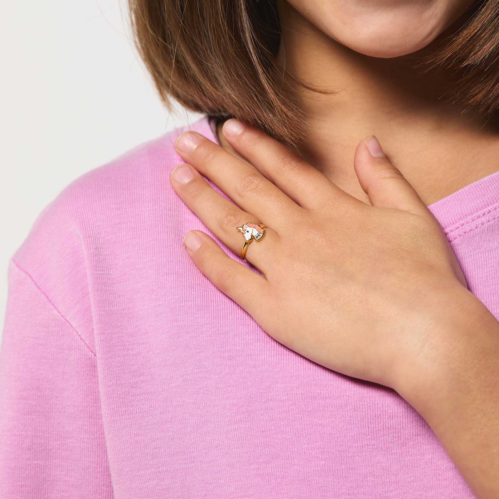 Guldpläterad silverring för barn - enhörning