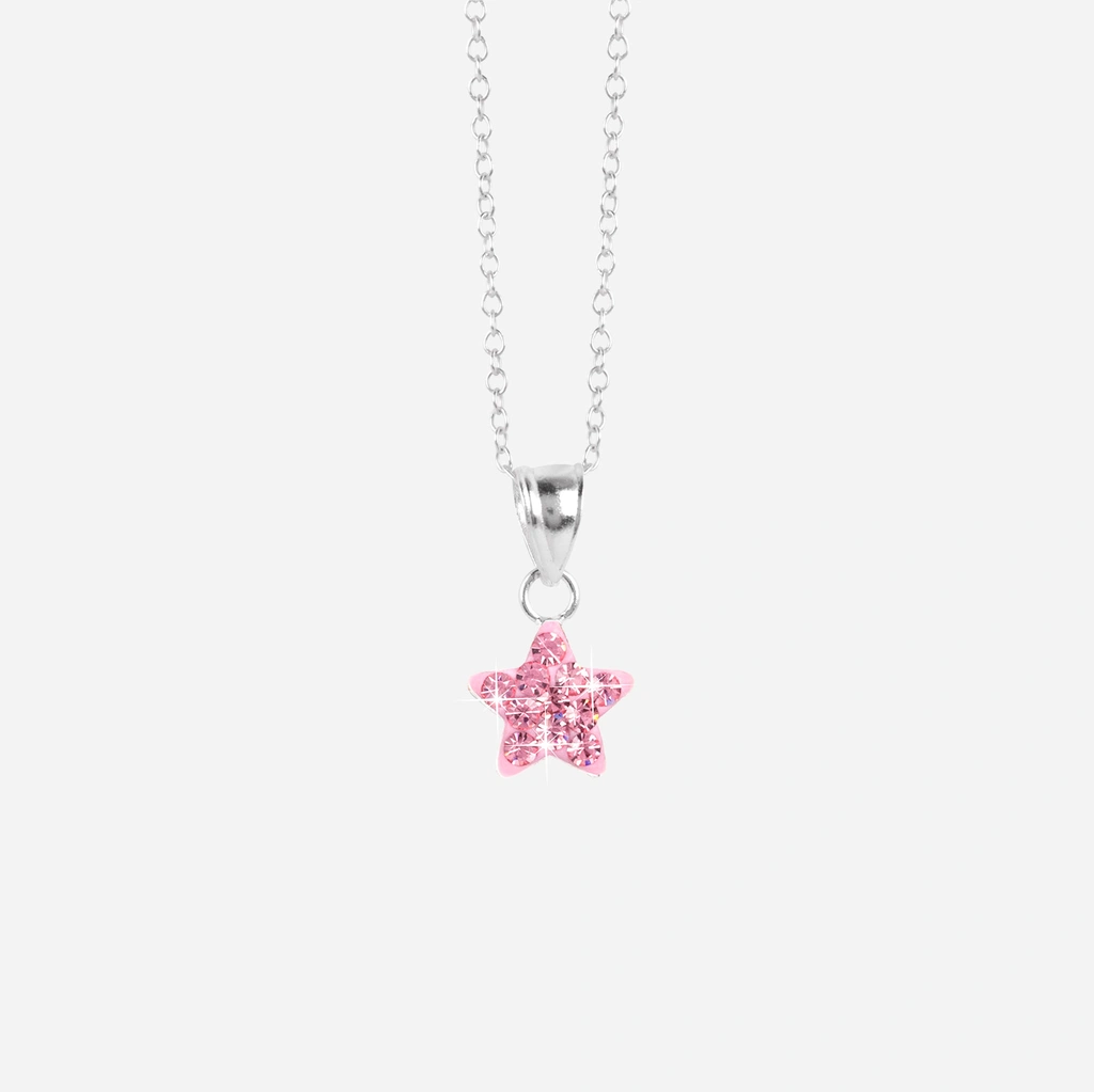 Silverhalsband för barn - rosa stjärna, 36+2 cm