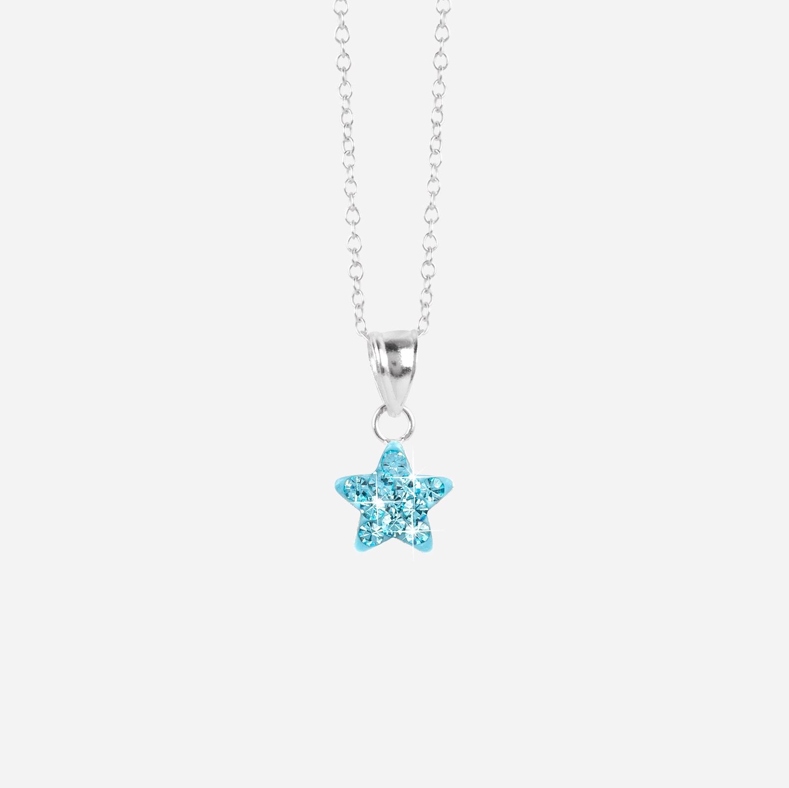 Silverhalsband för barn - blå stjärna, 36+2 cm