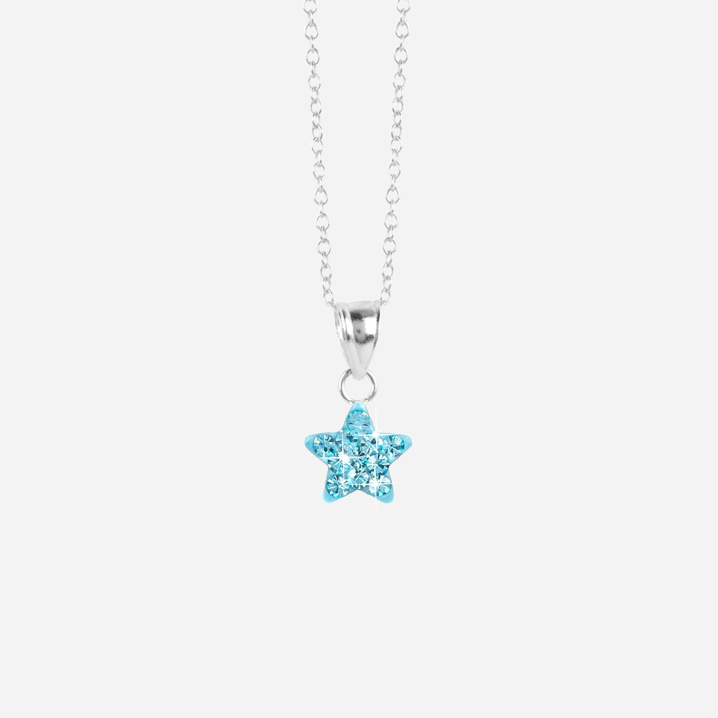 Silverhalsband för barn - blå stjärna, 36+2 cm