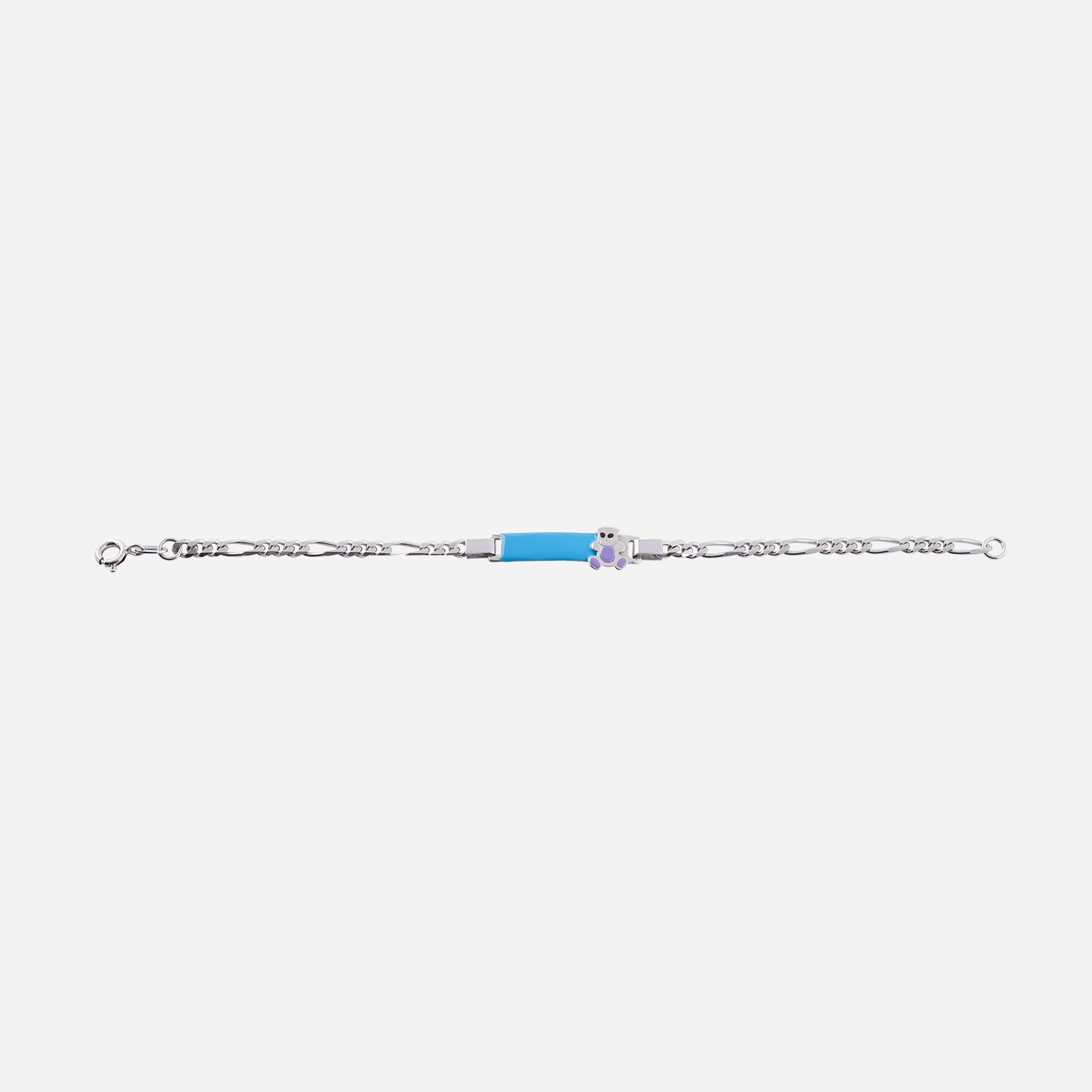 Silverarmband för barn - blå bricka & nalle, 15+3 cm